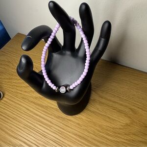 Glass Beaded Elastic Bracelet Lilac Millefiori Glass Coin